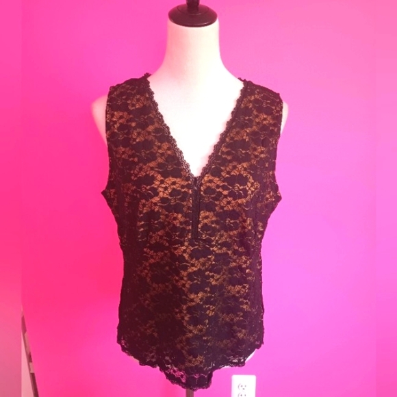 Kathleen Kirkwood Y2K Black Lace Overlay Sleeveless Blouse (NWT!) (Size L) - Picture 1 of 9